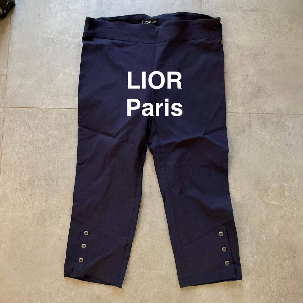 Lior‎ Paris Navy Blue Cropped Leg Stretch Knit Pull-On Pants